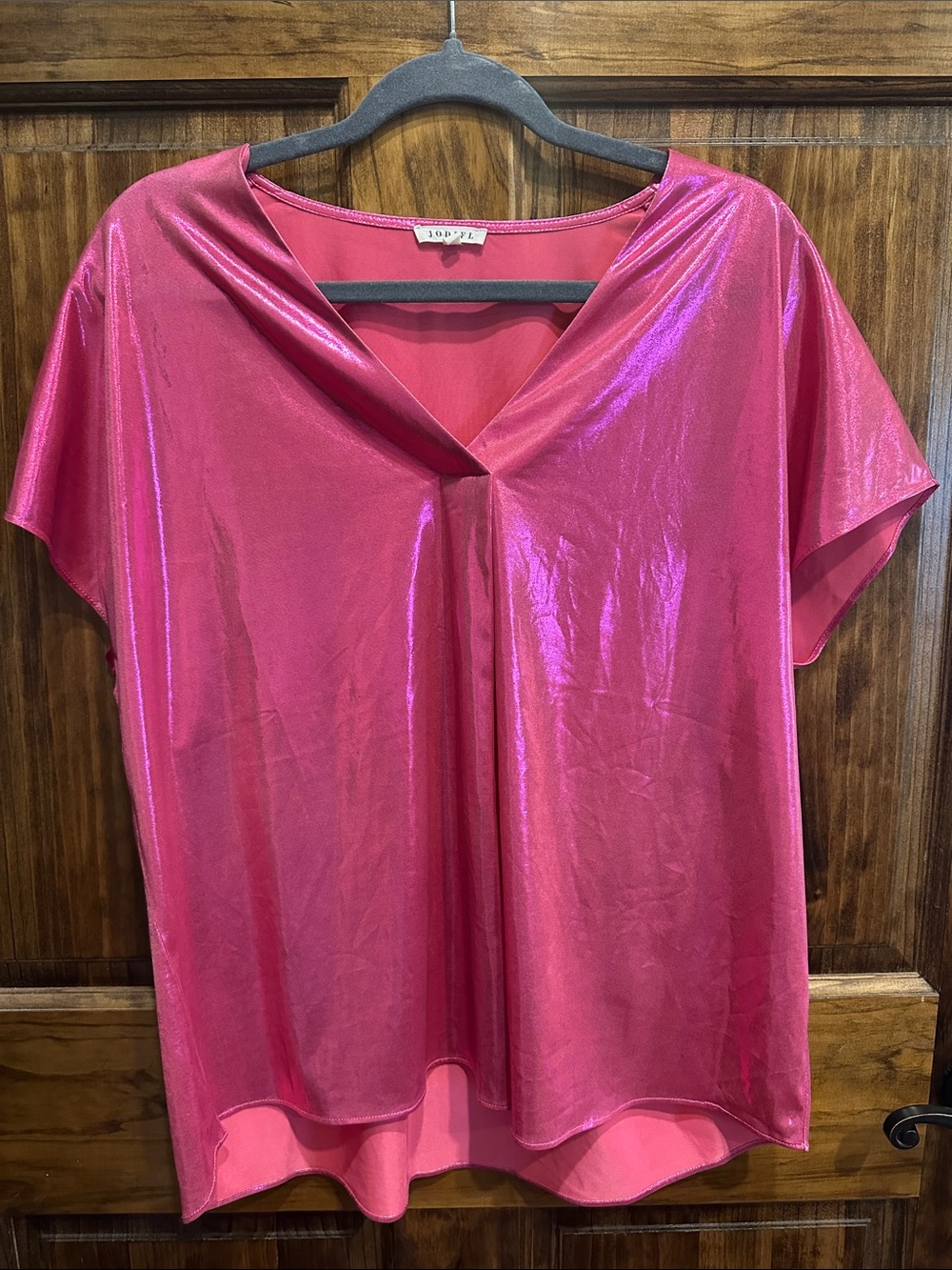 Jodifil Metallic Hot Pink V-Neck Women's large Top